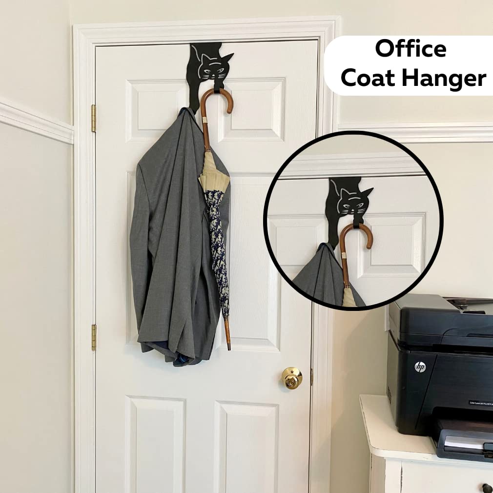 Evelots Cat Over The Door Hooks for Hanging - Black - Over The Door Organizer - Strong Metal Hooks
