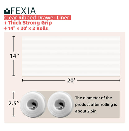 FEXIA Shelf Liners for Kitchen Cabinets Non-Slip Drawer Liner 14 Inches x 20 FT Waterproof & Oil-Proof Non Adhesive Durable Material Fridge Liner for Shelves (2 Rolls)