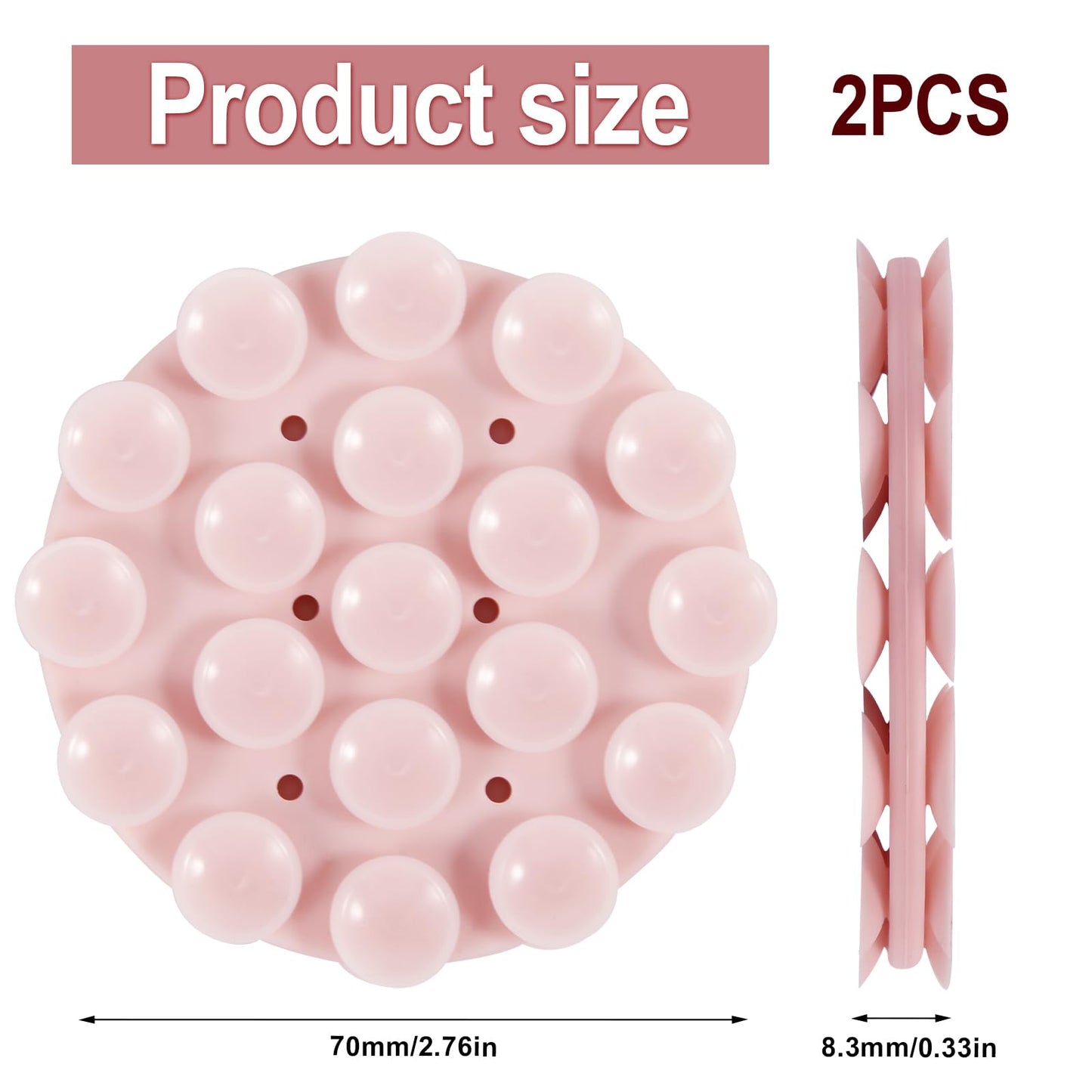 2 in 1 Double-Sided Phone Mount, 2.76x0.33 Inch Round Silicone Suction Cup Phone Holder, Multipurpose Suction Phone Case Adhesive for Mobile Phones (Black+Pink)