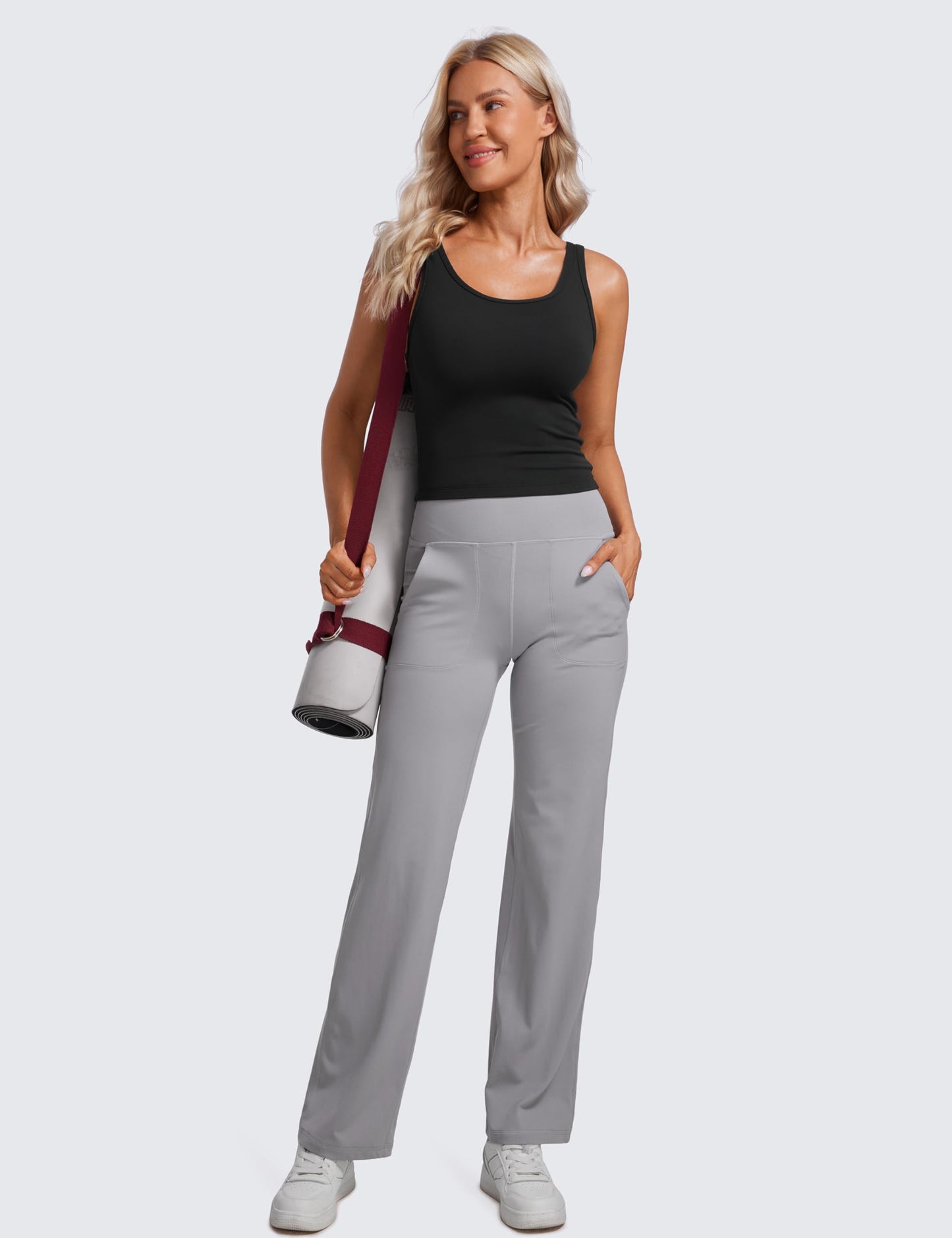 CRZ YOGA Womens Butterluxe Double Lined Workout Tank Tops Scoop Neck Racerback Cropped Casual Sleeveless Shirt Black Small