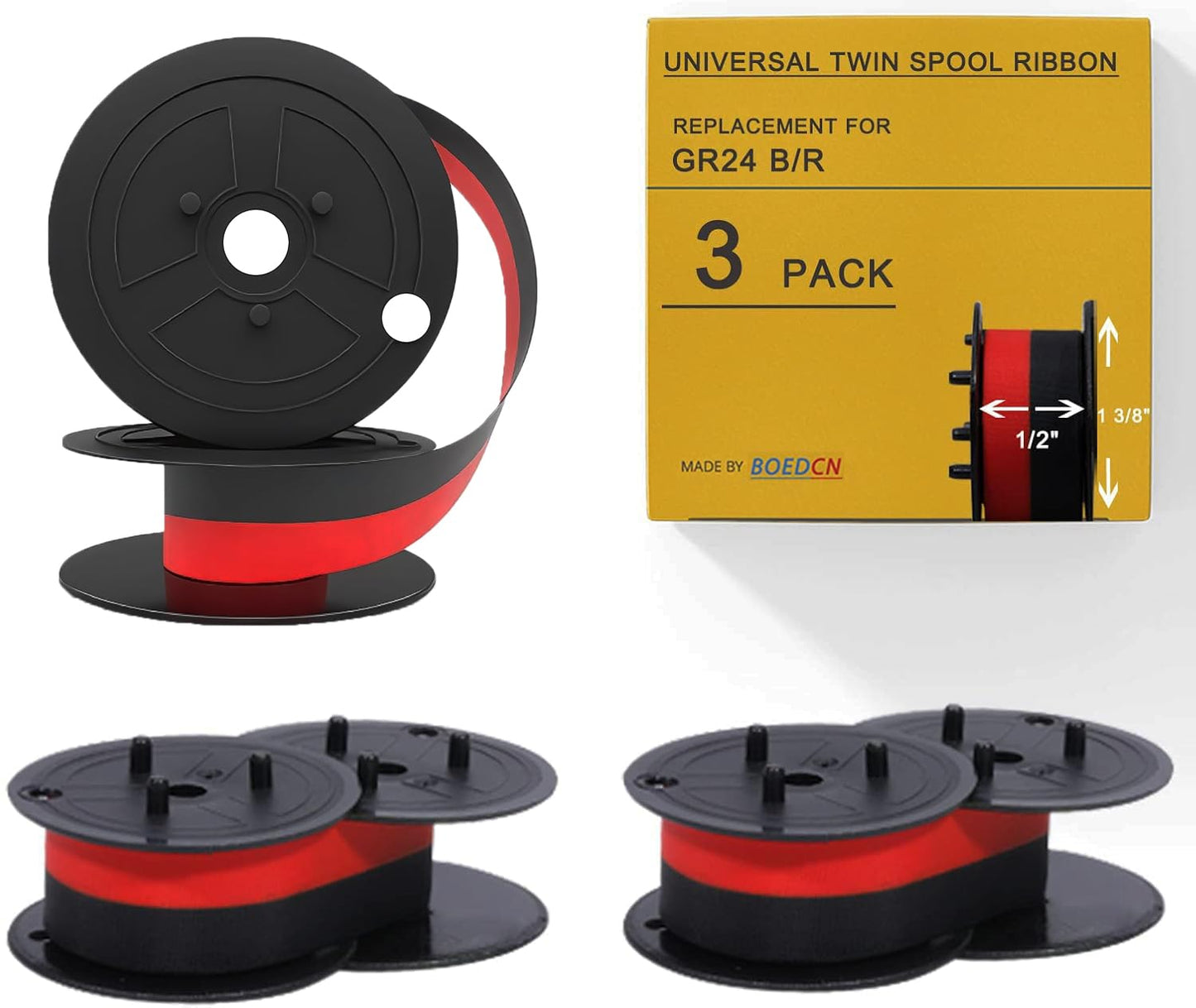 3 Pack Replacement for Porelon 11216 Universal Twin Spool Calculator Ribbon Universal GR24br Compatible with Sharp el-1197piii Nukote BR80c Casio fr-2650tm Adding Machine Ribbons Universal (Black/Red)