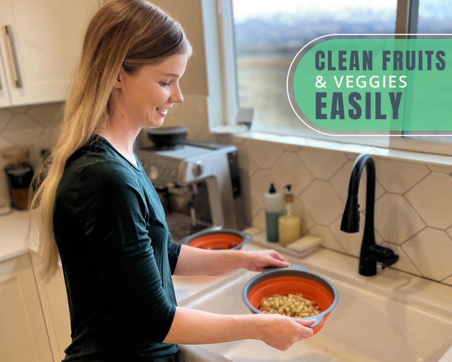 Comfify 2 pcs Colander Set, Collapsible Colanders, Sink Strainers for Kitchen, 2 & 3 qt / 8" & 9.5" Size, Orange