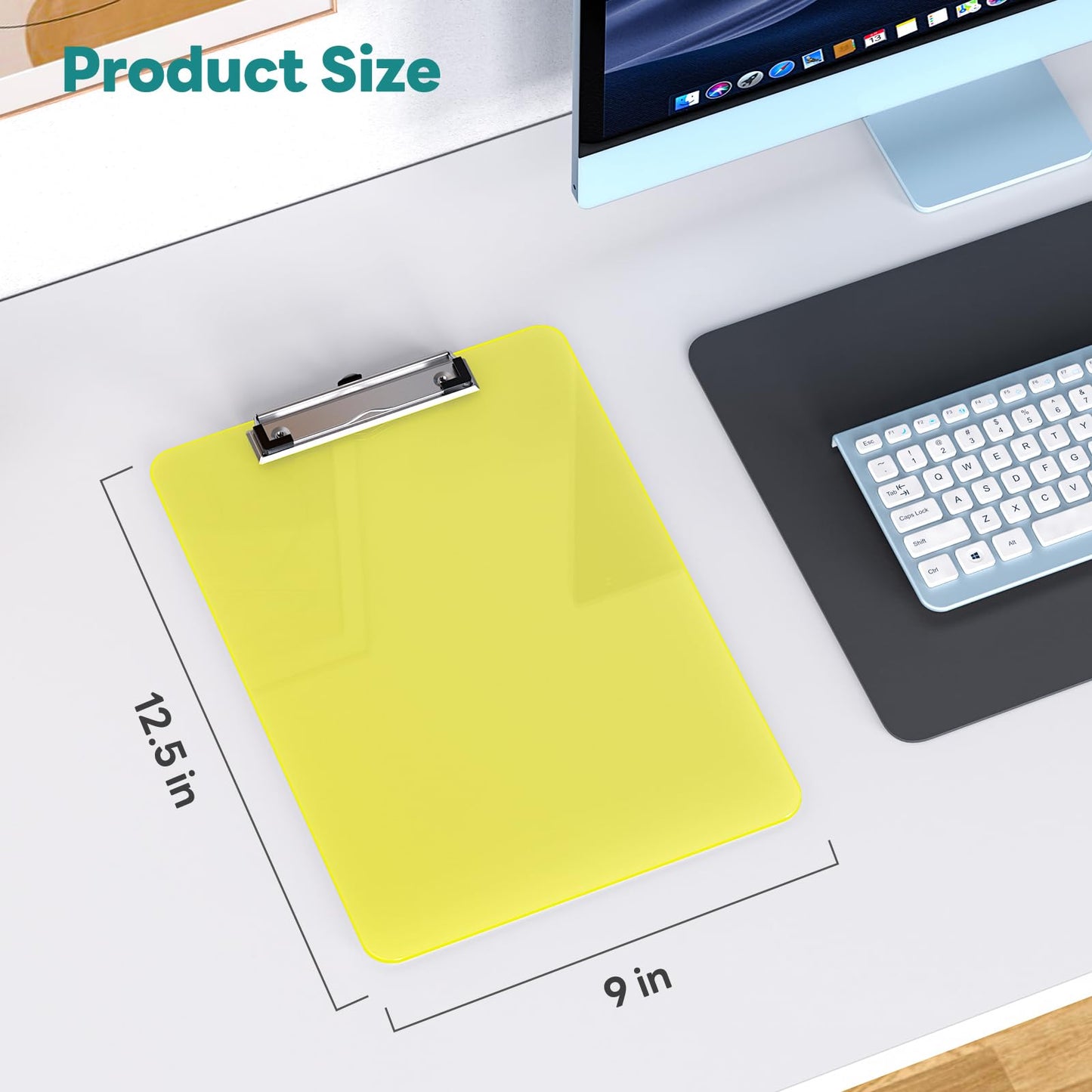 Juvealoe A4 Plastic Clipboard, 8.5 x 11 Yellow Colored Clip Boards with Low Profile Clip, Letter Size for Classroom, Teacher, Students, School & Office Supplies