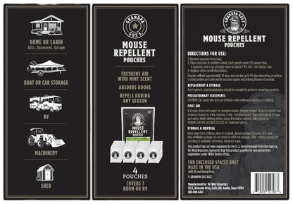 Grandpa Gus's Natural Mouse Repellent Pouches, Cinnamon/Peppermint Oils Repel Mice from Nesting & Freshen Air in Home/Cabin/Boat/Car/Storage/RV/Machinery/Shed, 1.75 Oz (40 Pouches)