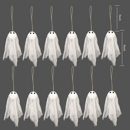 Decor365 Pack of 12 Small Hanging Ghost with White Creep Cloth and Black Eyes for Halloween Party Decoration Home/Yards/Garden/Pub/Classroom/Showcase/Living Room Holiday Party Decor