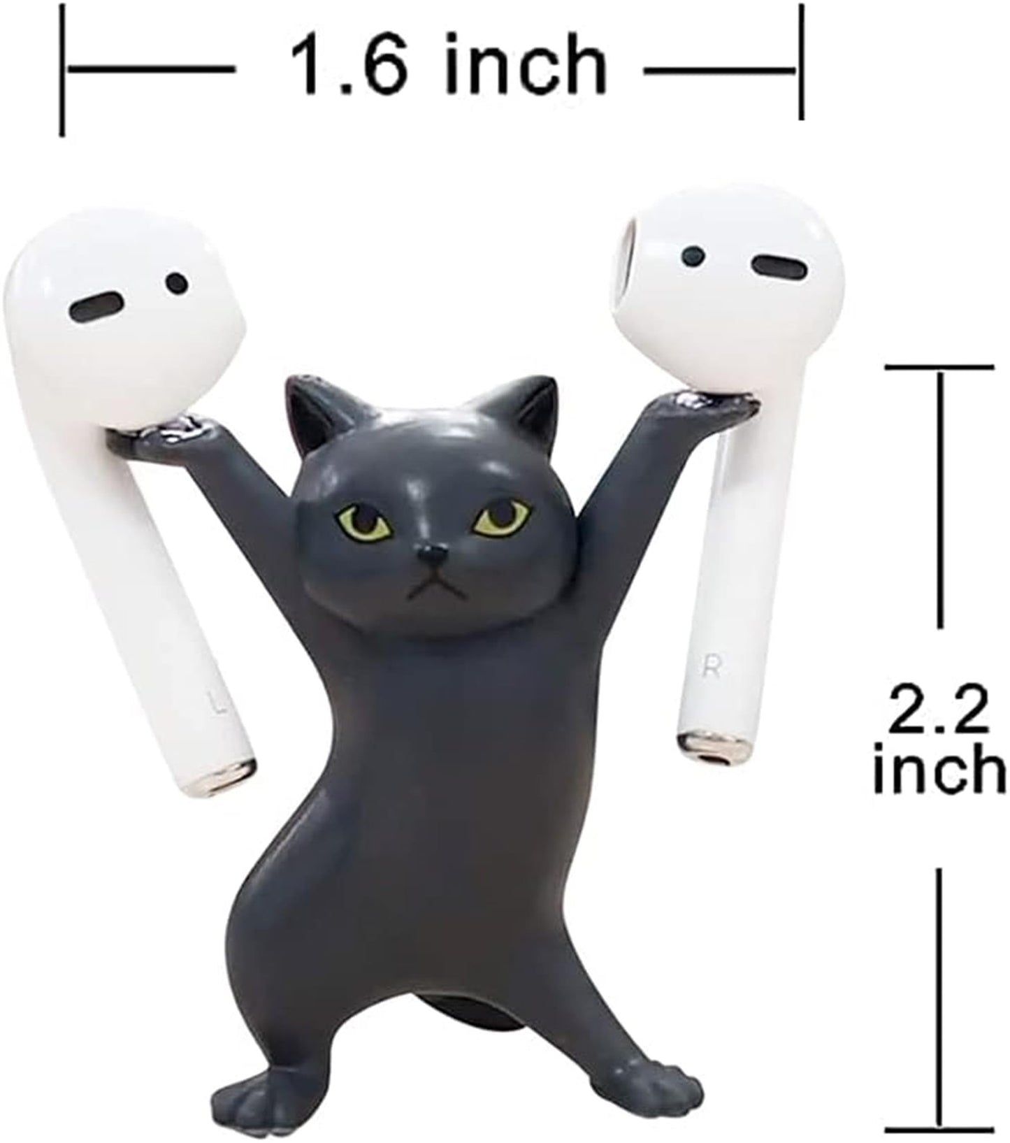 Cute Stuff Home Decor Fun Kitty Decoration for Desk Shelf Magnetic Dance Cat Airpod Holder Headphone Earbuds Holder for Apple AirPods 1& 2 3 Pro, Unique Birthday Bday Gifts Ideas (Black)