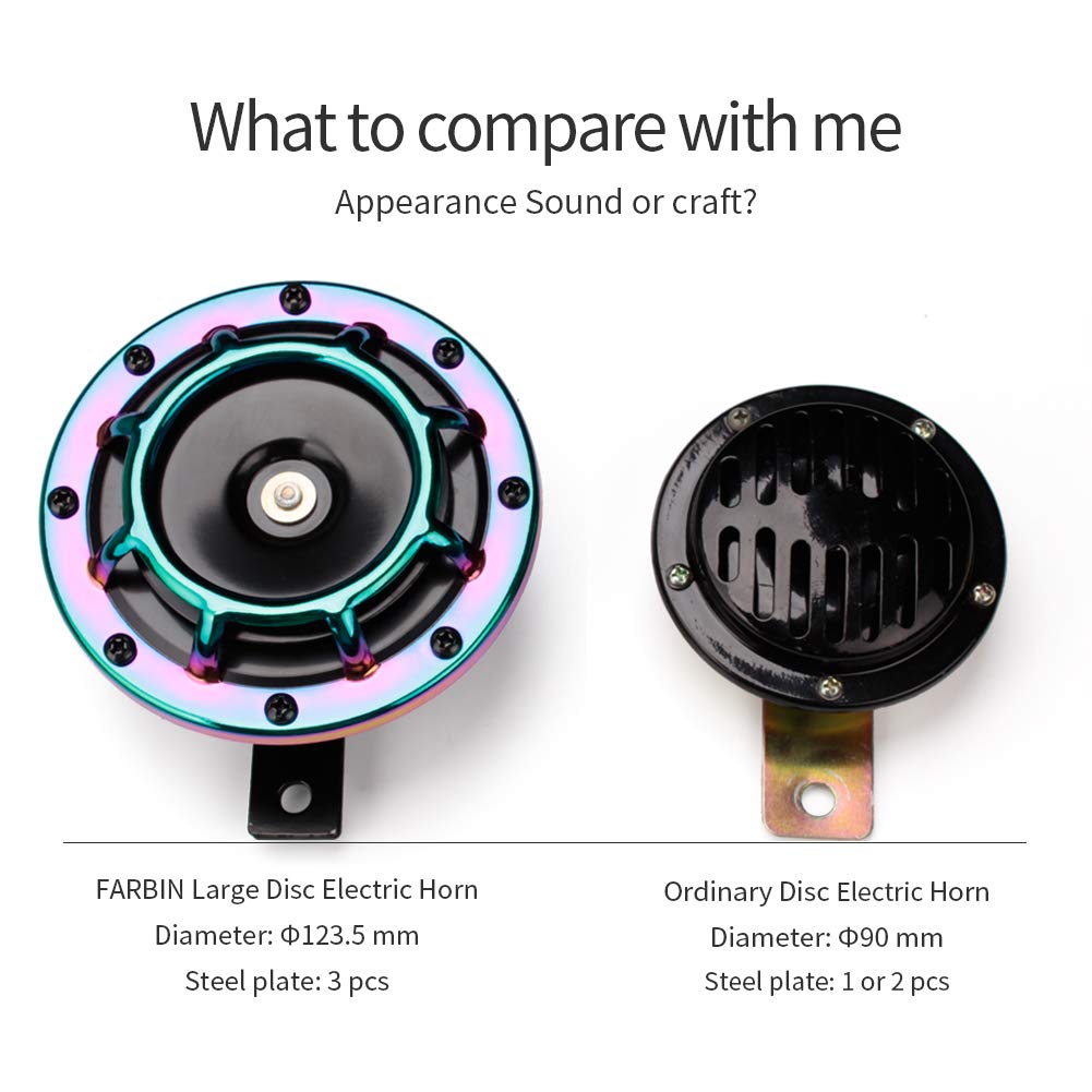 FARBIN Horns Loud Electric Car Horn Supertones 12V Horn High/Low Tone Twin Horns Kit (black)