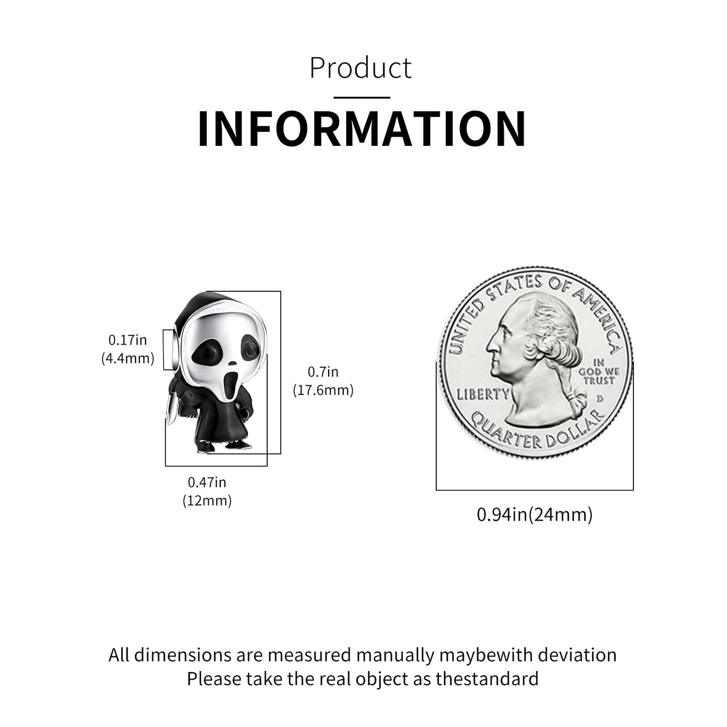 JAHN Sterling Silver Halloween Charms, Compatible with Pandora, for Bracelets and Necklaces - Ghost Mask Charm