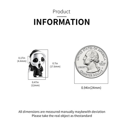 JAHN Sterling Silver Halloween Charms, Compatible with Pandora, for Bracelets and Necklaces - Ghost Mask Charm