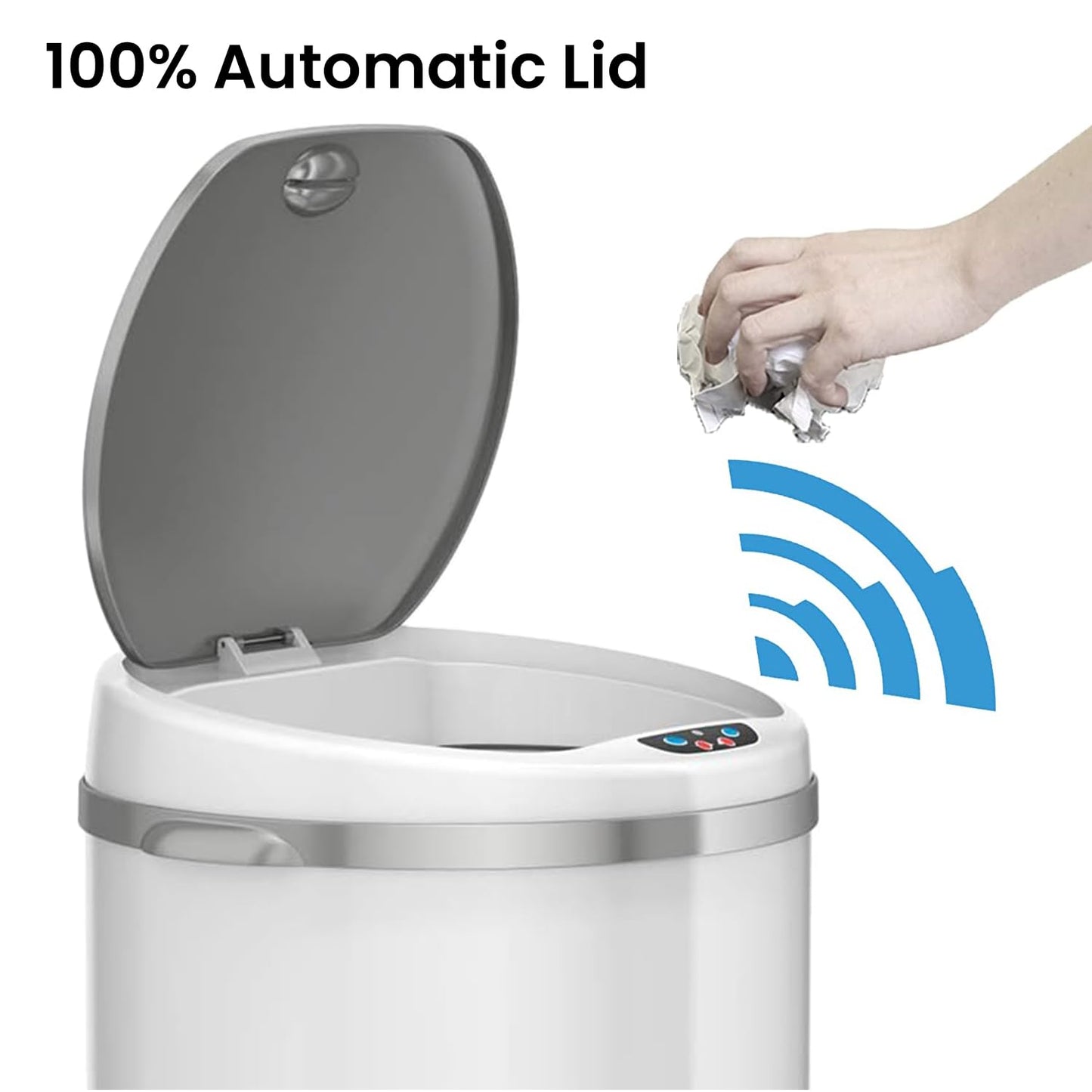 iTouchless Automatic Touchless Sensor Trash Can – 8 Gallon / 30.3 Liter – Pearl White – Round
