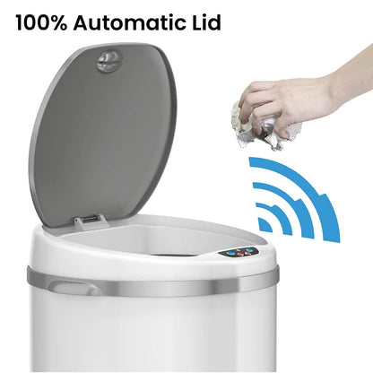 iTouchless Automatic Touchless Sensor Trash Can – 8 Gallon / 30.3 Liter – Pearl White – Round