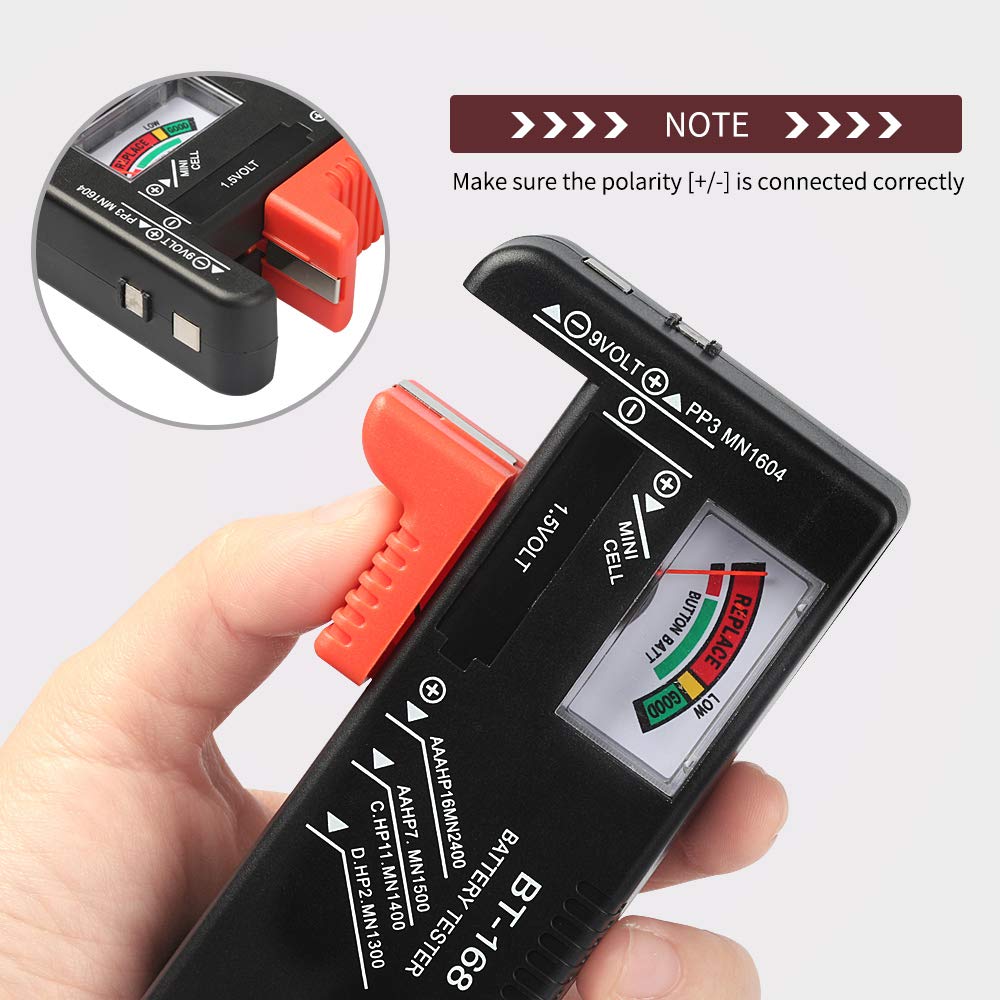 2Pcs Battery Tester Checker, Universal Battery Checker for AA AAA C D 9V 1.5V Button Cell Household Batteries Smal Electrical Monitor Meter Equipment (Requires No Battery for Operating)