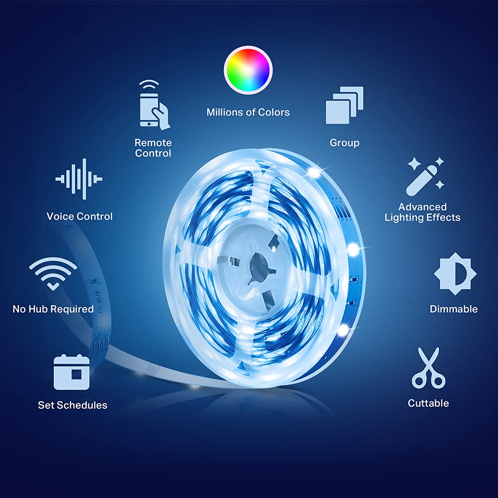 Kasa Smart LED Light Strip, 16.4ft WiFi LED Strip Works with Alexa, Google Home, SmartThings, High Brightness with 16 Million Colors, RGB, Grouping, Adjustable Length, Up to 25,000 Hours (KL400L5)