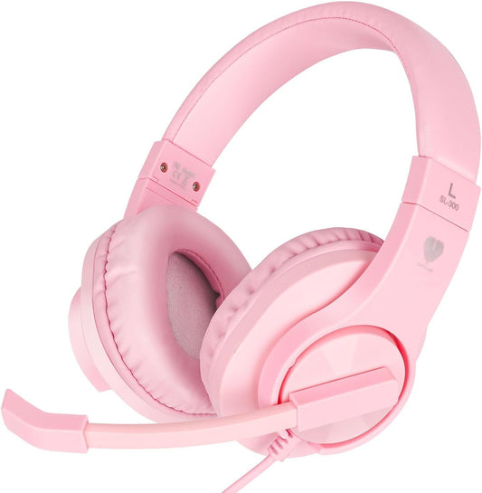 DIWUER Gaming Headset for Xbox One, PS4, PS5, Nintendo Switch, Bass Surround and Noise Cancelling 3.5mm Over Ear Headphones with Mic for Laptop PC Smartphones, Pink