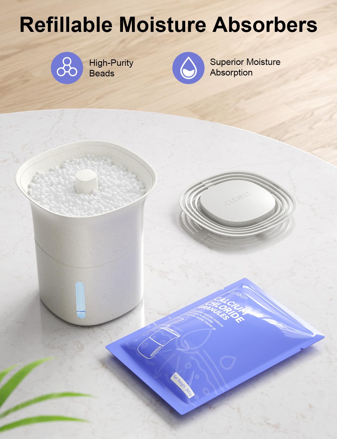 CLEVAST Refillable Moisture Absorber Bucket, 12.5 oz, 4 Pack, Refills Cups Humidity Absorbers for Closet, Reusable Dehumidifier Box Removes Moisture, Damp and Humidity for Wardrobes, Bathrooms