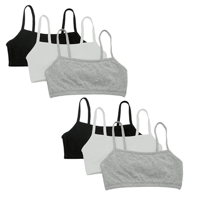 Fruit of the Loom womens Spaghetti strap Pullover Sports Bra, White/Heather Gray/Black, 6-count (2 of each color)