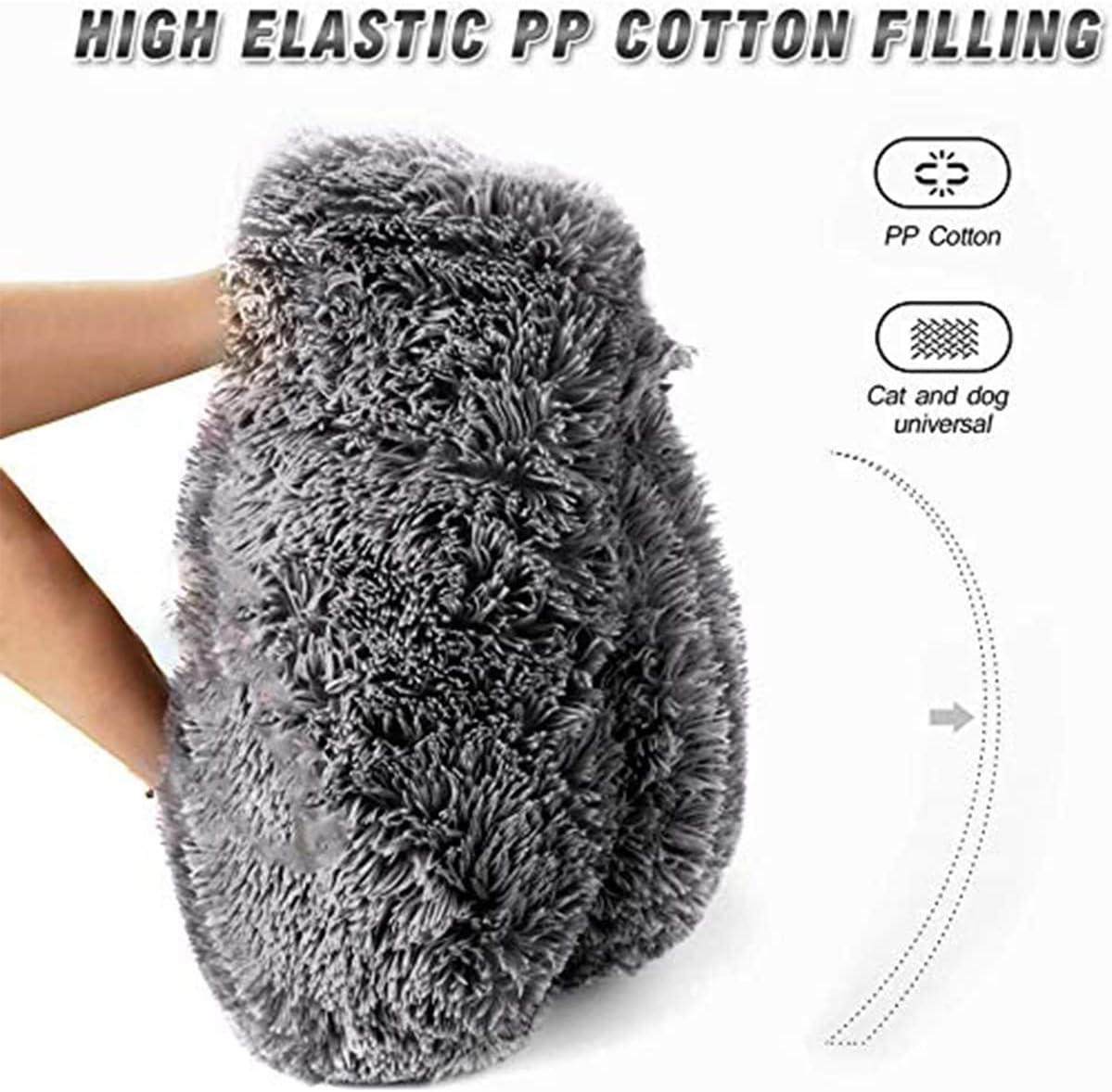 Cozywind Round Plush Dog Cat Bed, Plush Donut Pet Bed Warm Cuddler Nesting Cave with Soft Cushion Sound Sleep Calming Dog Bed Fluffy Plush Cat Bed for Small Medium Dogs and Cats (50cm, grey)