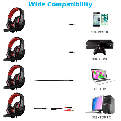 FNSHIP 3.5mm Port Wired Gaming Headset, Stereo Bass Noise Isolation Headphone with Mic Volume Control for PS4 New Xbox One PSP PC Laptop Tablet Cellphones (Black)