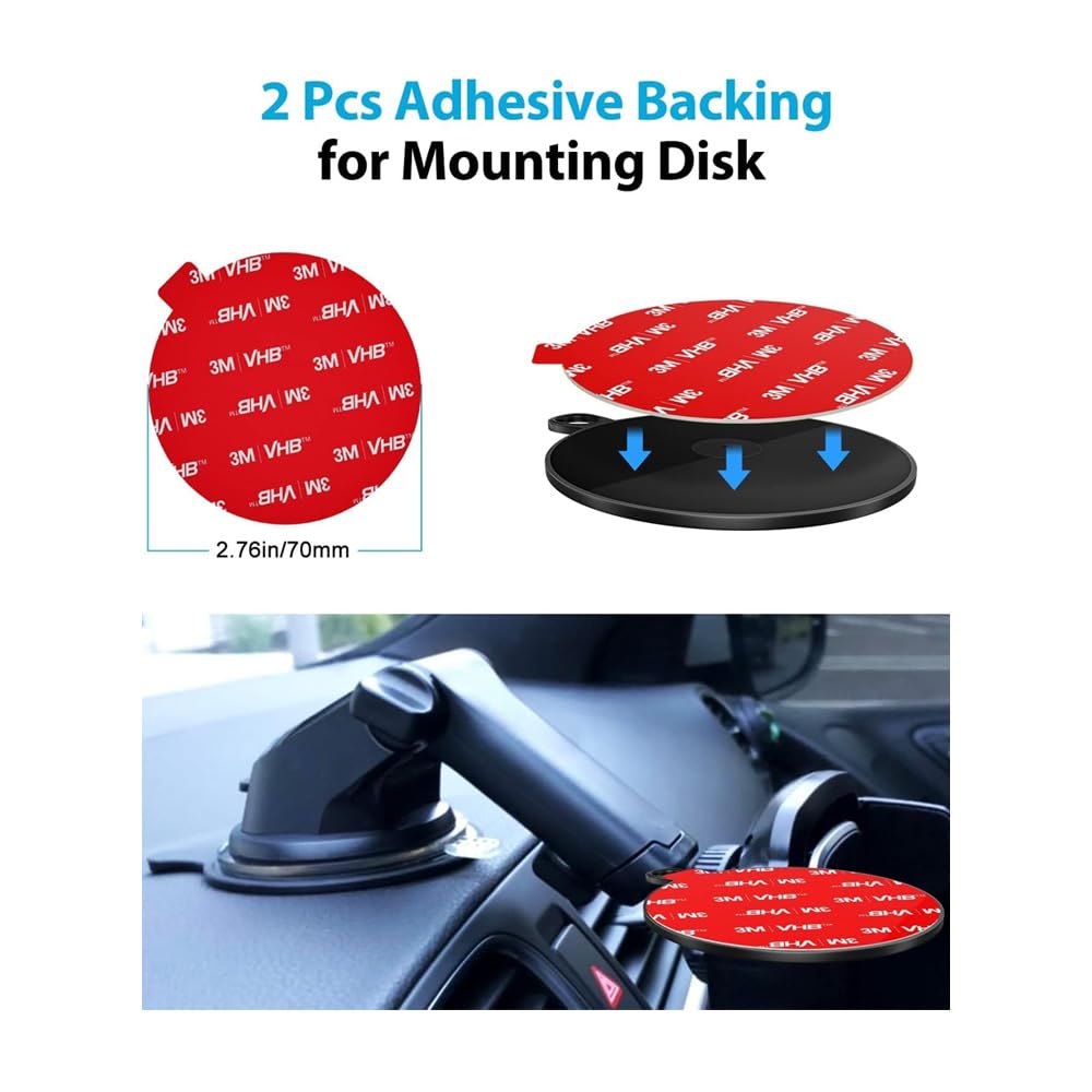 2-Pack 70mm/2.76" Adhesive Sticky Pads for Phone Holders Car Mounts, Heat-Resistant Super Strong Double-Sided Very High Bond Mounting Tape Sticker for Car Dashboard & Windshield