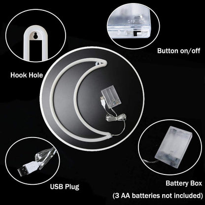 LED Purple Moon Neon Light, Cute Neon Moon Sign, Halloween Room Decor - Battery or USB Powered 5V Art LED Decorative Night Lights for Home, Bedroom, Office, Dorm, Party