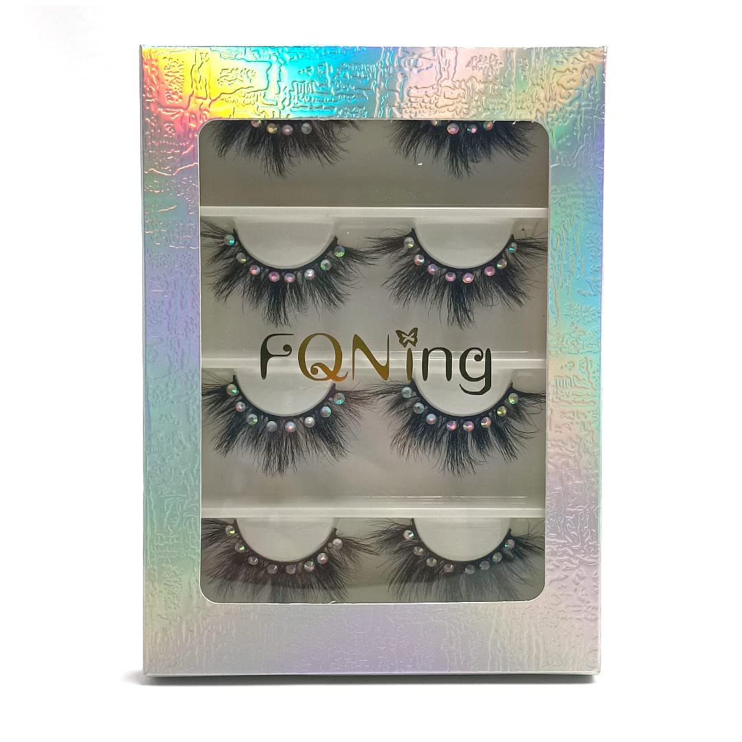 False Eyelashes with Glitter Rhinestones On, Bling Lashes 2023 Sparkle Full Strip Mink Eyelash 4 Pairs… (AF08bling)