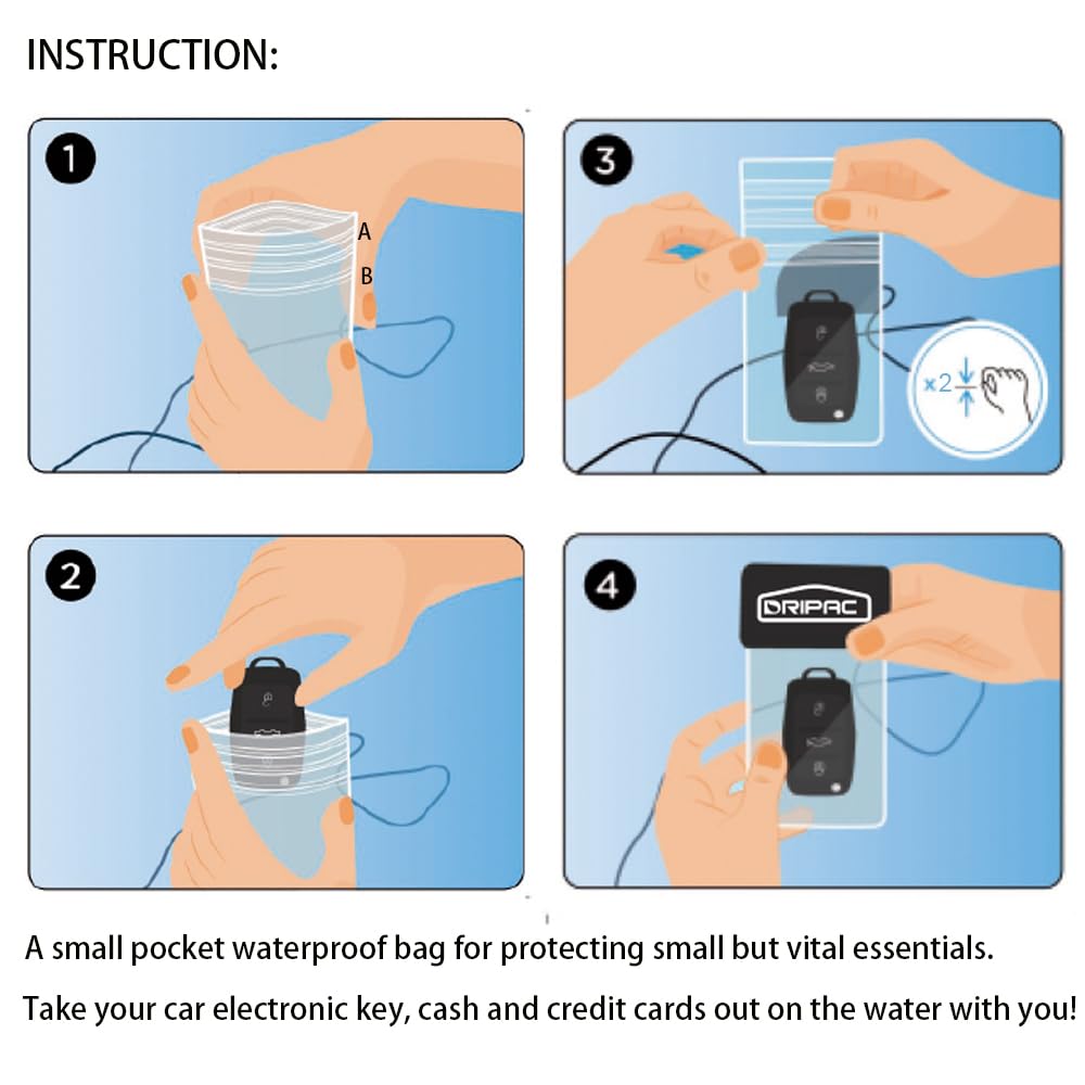 DRIPAC Waterproof Car Key FOB Case Waterproof Wallet Waterproof Holder Pouch For Key ID Badge Credit Card Money（Pink）