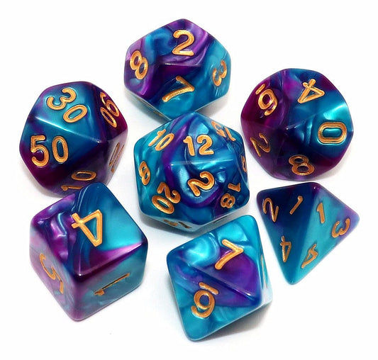 CREEBUY DND Dice Set RPG Polyhedral Dice for Dungeon and Dragons D&D RPG Role Playing Games 7-Die Set (Lake Blue Mix Purple)