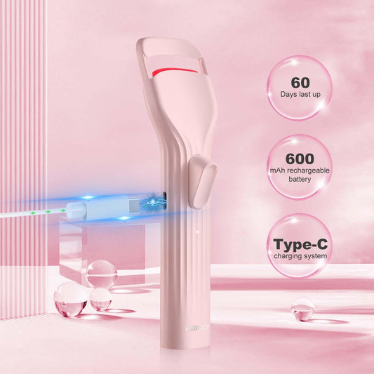 HEBECA Heated Eyelash Curlers, Electric Lash Curler with Innovative Heating Silicone Pad for Lifted Lashes 24 Hours,Quick Rechargeable 600mAh Battery EC2001 (Pink)