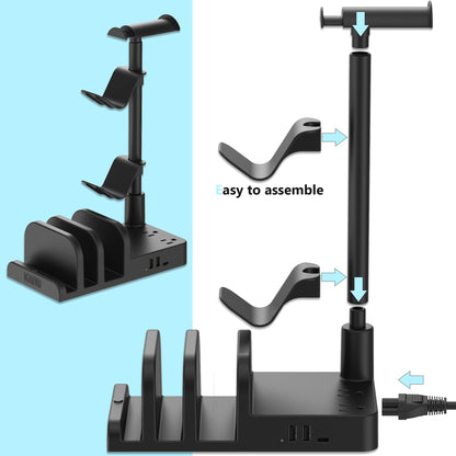 KAFRI Headphone and Controller Stand with USB A&C Charger, Desk Gaming Accessories Headset Holder with USB Charging Port and 2 AC Outlets, Switch/Phone Storage Organizer, Gamer Gift for Men Boyfriend