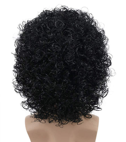 karlery Mens Short Curly Black Rocker Mustache Beard Afro Wig California Halloween Cosplay Wig Anime Costume Party Wig (Black)