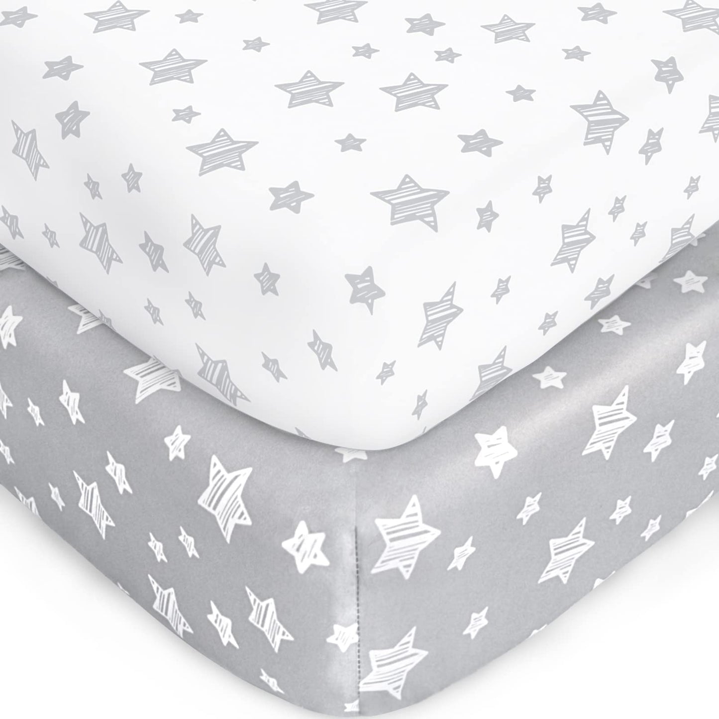 Crib Sheets for Boys or Girls 2 Pack, Fitted Crib Sheet for Standard Size Crib and Toddler Mattresses, Soft and Breathable Material, Grey & White