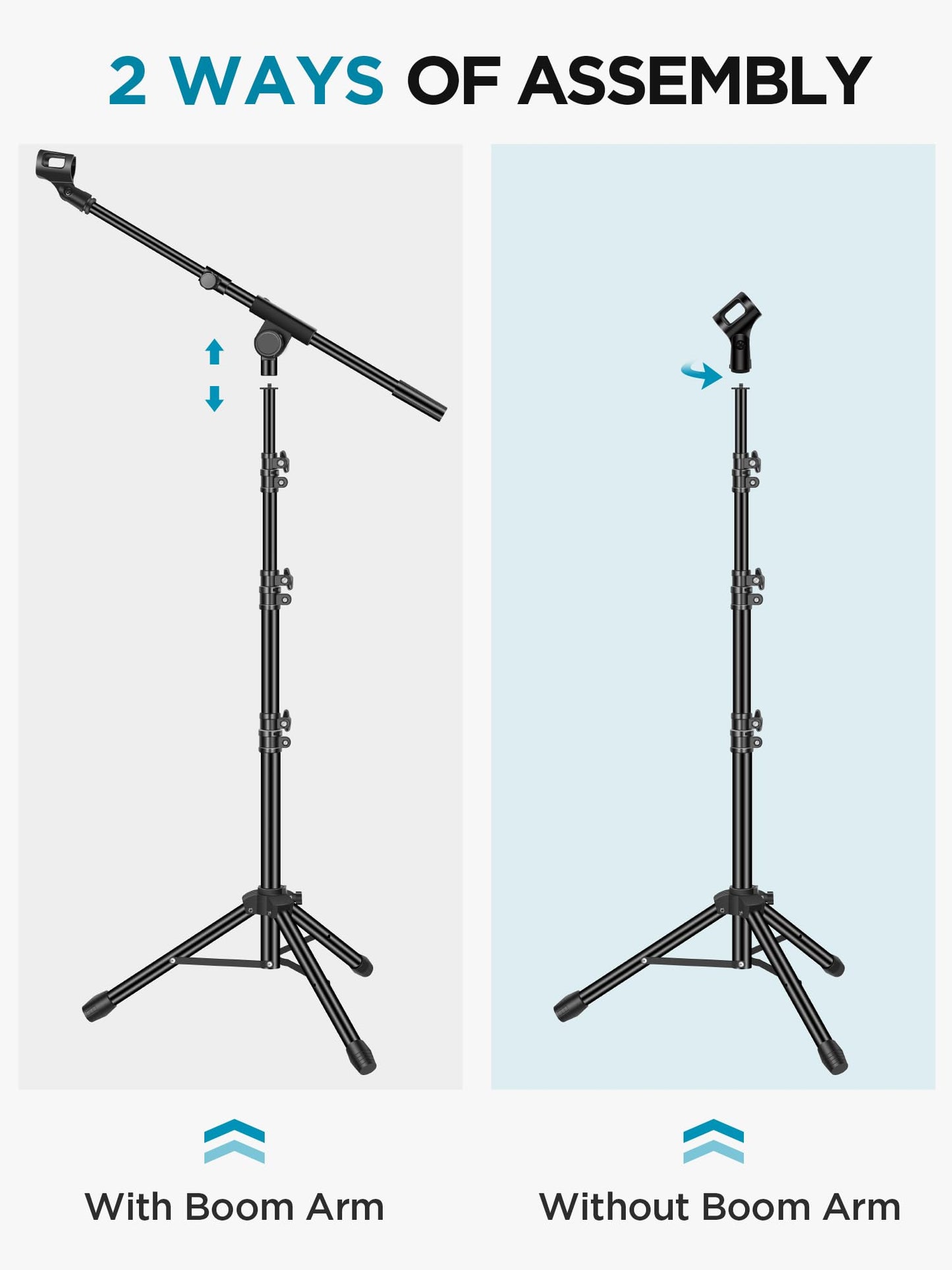 InnoGear Microphone Stand, Tripod Boom Arm Floor Mic Stand Height Adjustable Heavy Duty with Carrying Bag 2 Mic Clips 3/8" to 5/8" Adapter for Singing Podcast for Blue Yeti Shure SM58 SM48 Samson Q2U