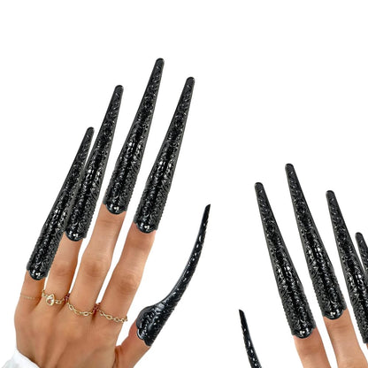 10 Pcs Long Finger Claws ,cuff design Adjustable Black Metal nail rings extension,Halloween articulated hands jewelry fingertip, Cool stuff scary vampire demon Cat Cosplay accessories women costume