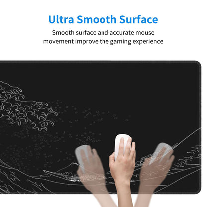 Japanese Gaming Mouse Pad Black Mouse Pad Kanagawa Large Mousepad Non-Slip Rubber Base Waterproof with Stitched Edges for Gaming Office Home, 31.5x11.8 Inch (Black Wave)