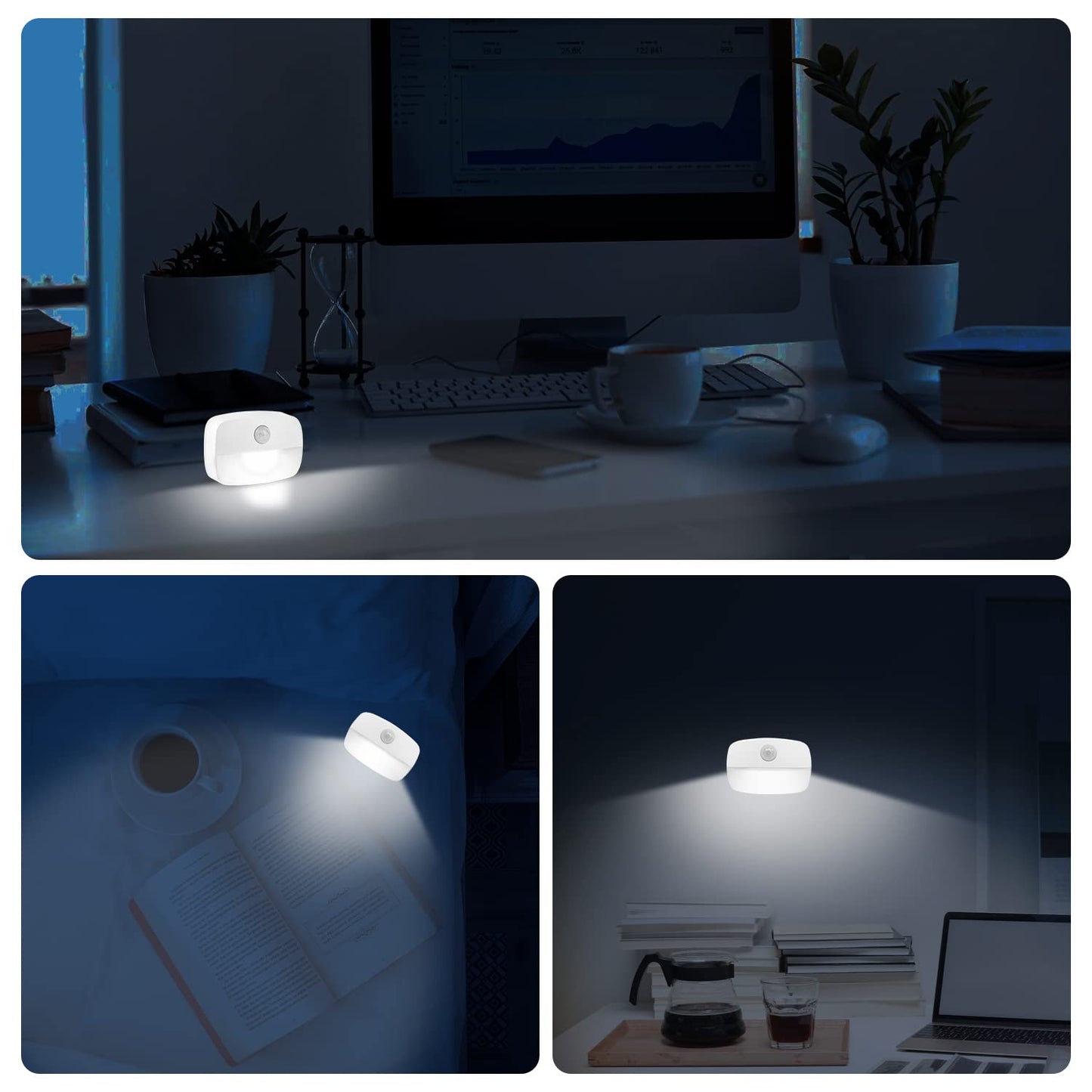 LED Night Light with Motion Sensor, AmmToo Motion Light with Battery, Indoor Night Light, Cabinet Lighting, Auto On/Off Light Sensor Light for Hallway, Stairs, Bathroom, Bedroom (Pack of 2)