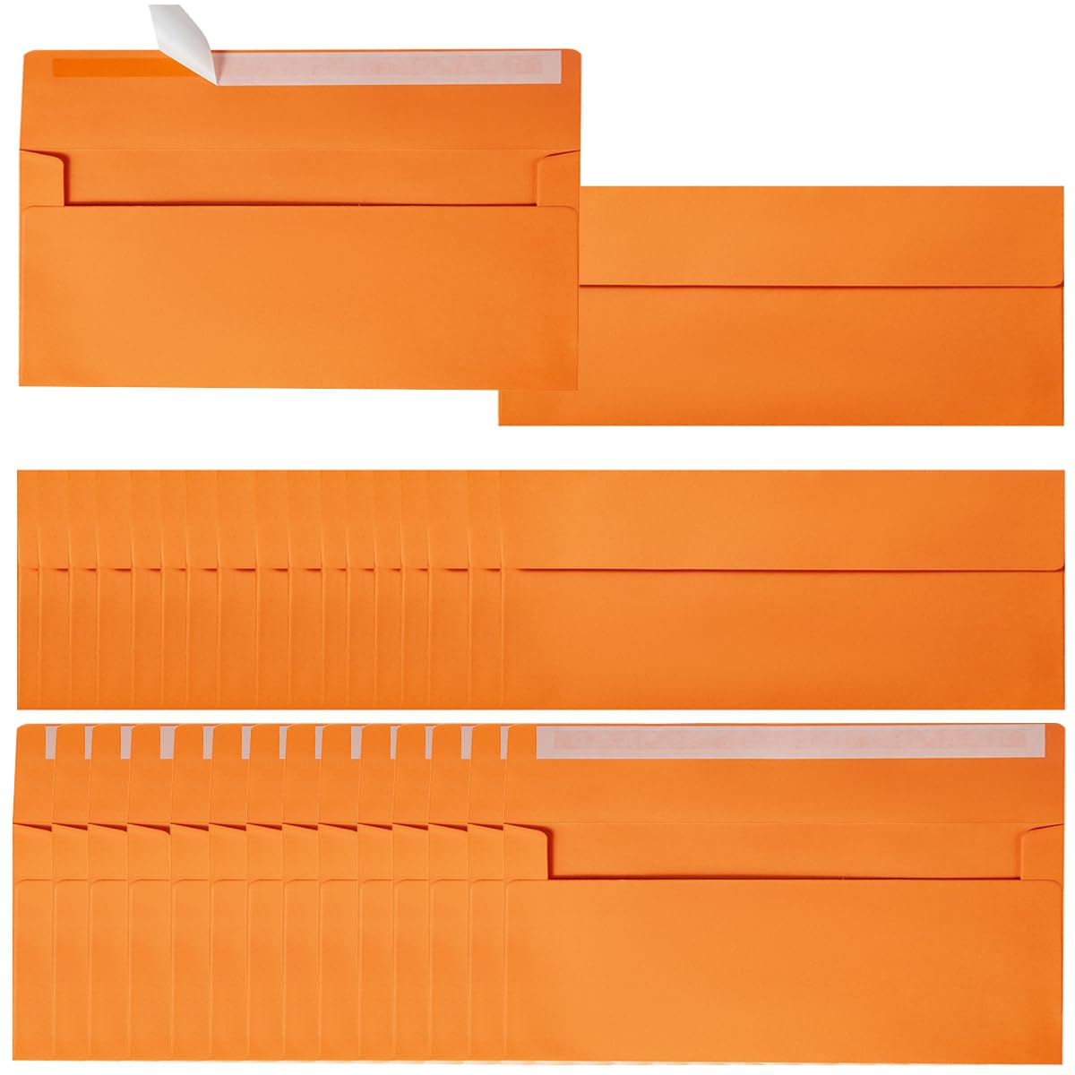 100 Pack Colorful #10 Business Envelopes Self Seal Standard Envelopes for Office Checks, Business, Letter Mailing Invoices, 4.13 x 9.49 Inches (Dark Orange)