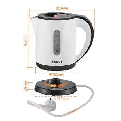 GRIFEMA Small Electric Tea Maker, 0.8 L, 1100 W - Quiet Kettle With Limescale Filter, BPA-Free, Automatic Shut-Off, Overheating Protection, White