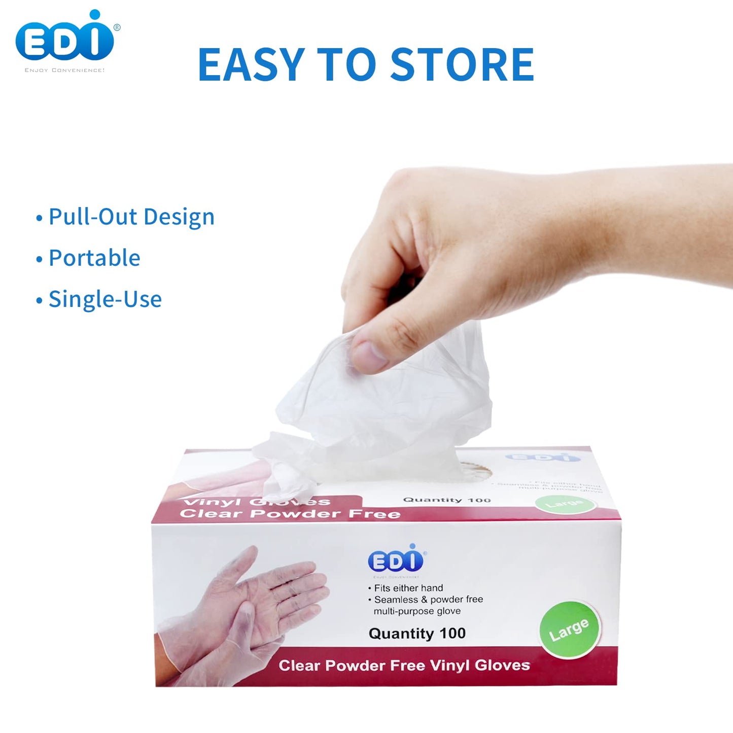 EDI Disposable Vinyl Gloves (Clear) - Powder-Free, Latex-Free (100, X-Large)