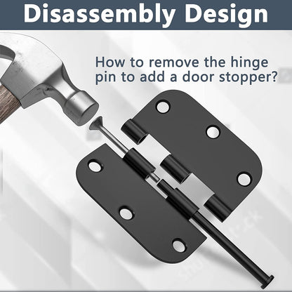 HOSOM Door Hinges 3 Pack Rounded Matte Black Door Hinge 3.5 x 3.5 inch with 5/8 Radius, Black 3 1/2 Interior Door Hinges, 3 ½"x 3 ½" Hardware