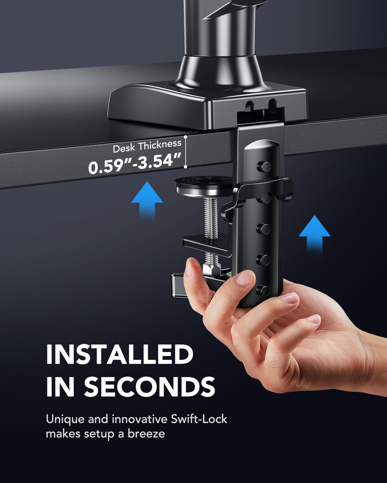 HUANUO Single Monitor Mount, 13 to 32 Inch Gas Monitor Arm, Adjustable Stand, Vesa Mount with Clamp and Grommet Base - Fits 4.4 to 19.8lbs LCD Computer Monitors