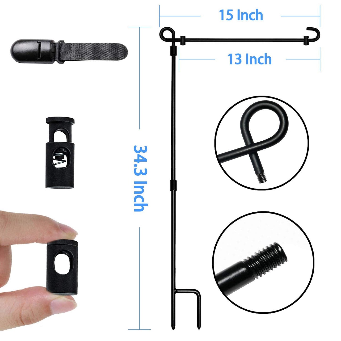 HOOSUN Garden Flag Stand, Premium Garden Flag Pole Holder Metal Powder-Coated Weather-Proof Paint with Tiger Clip and Spring Stoppers without flag