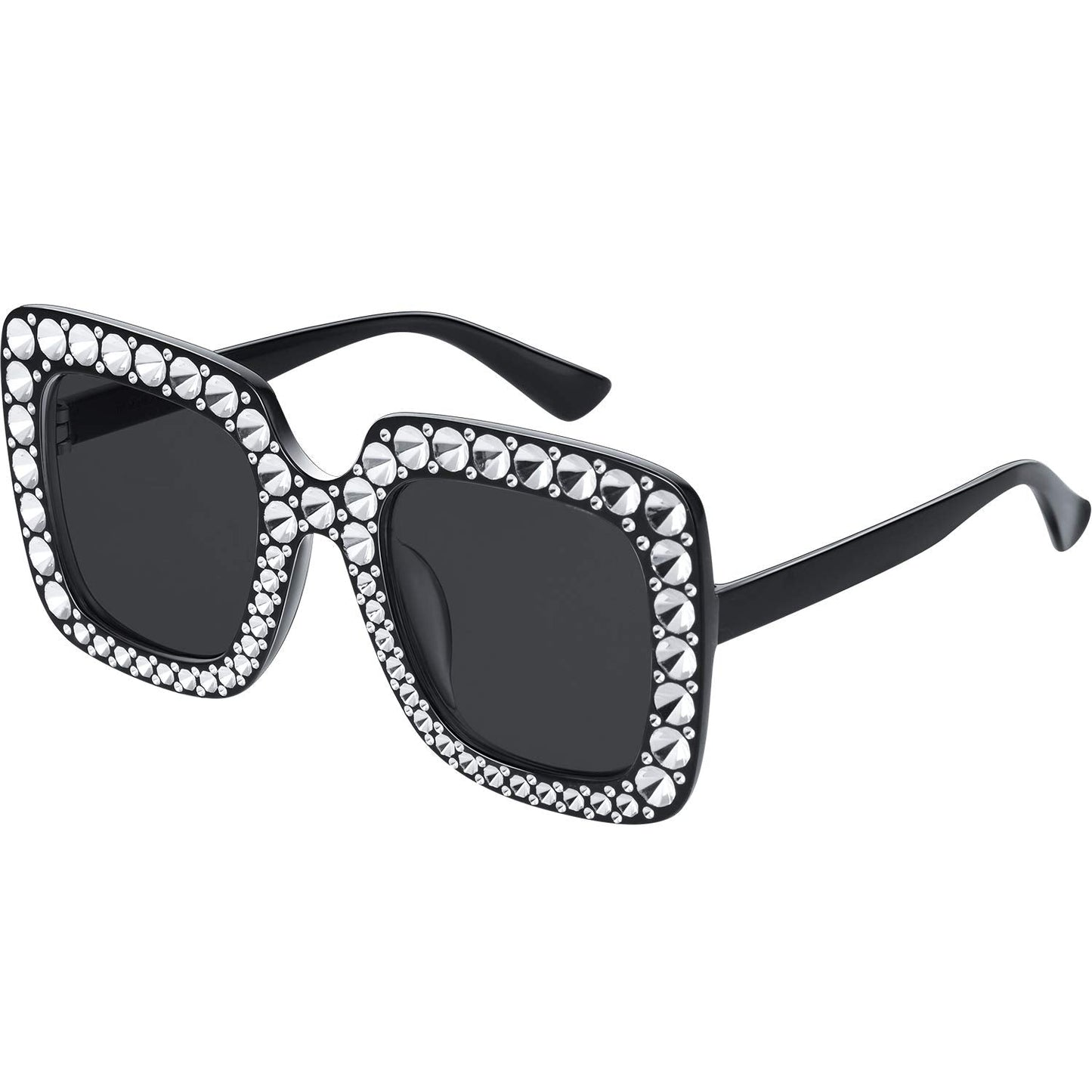 Frienda 1 Pcs Retro Disco Sunglasses Women Rhinestone Bling Glasses Girl Oversize Glitter Sunglasses 70s Disco Accessories(Black)