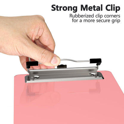 Juvealoe Mini Clipboard, 5 x 7 Plastic Small Pink Colored Clip Boards with Low Profile Clip, Memo Size for Classroom, Teacher, Students, School & Office Supplies