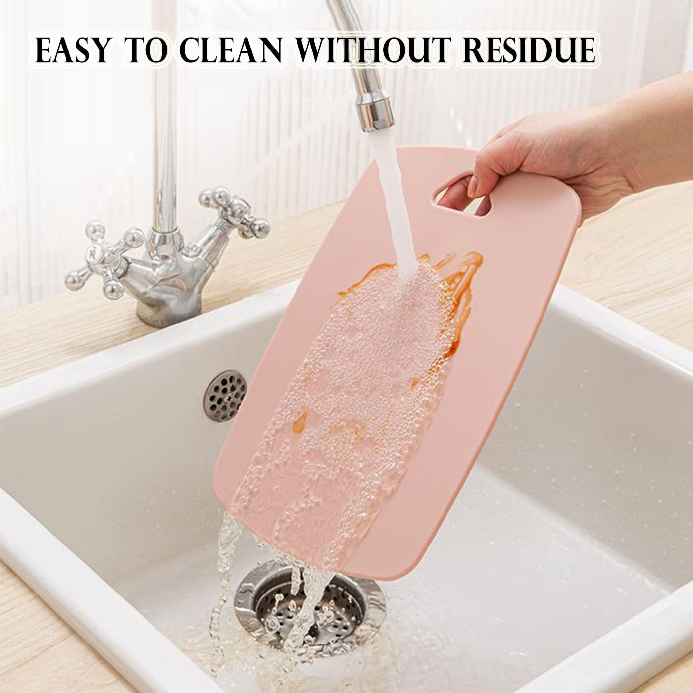 Cutting Boards for Kitchen,Plastic Cutting Board Set of 3, Thick Chopping Boards for Meat, Veggies, Fruits, with Easy Grip Handle,Dishwasher Safe (Pink, 3Pcs)