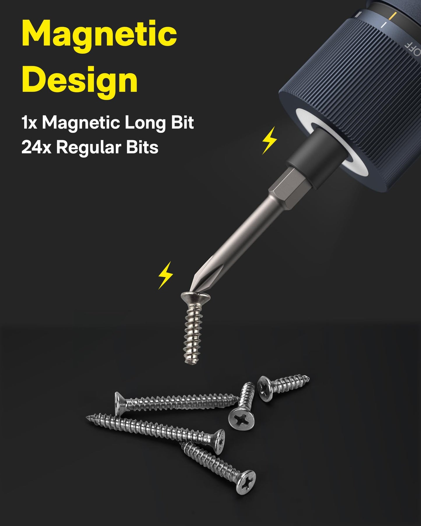 HOTO Electric Screwdriver Kit, 25-Piece Upgraded Bit Set, 3.6V Cordless Screwdriver Rechargeable, Magnetic Case Lid, 3 Torque Settings, 1500mAh Battery, LED Light for Furniture/Electrical Repairs