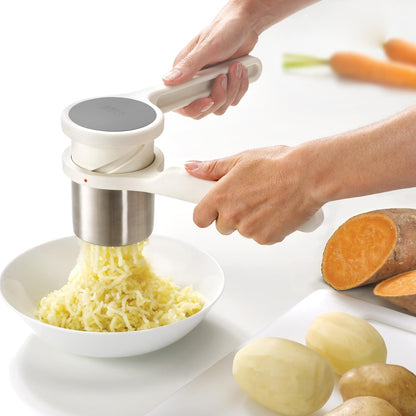 Joseph Joseph Helix Potato Ricer Masher Ergonomic Twist-Action Hand Manual Stainless Steel For Mashed Potato, Vegetable Purees, Stainless Steel, White