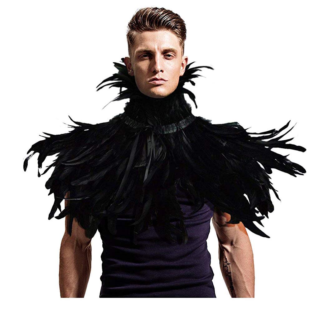 L'VOW Gothic Black Feather Shrug Cape Shawl Halloween Costume for Men (Style -02)