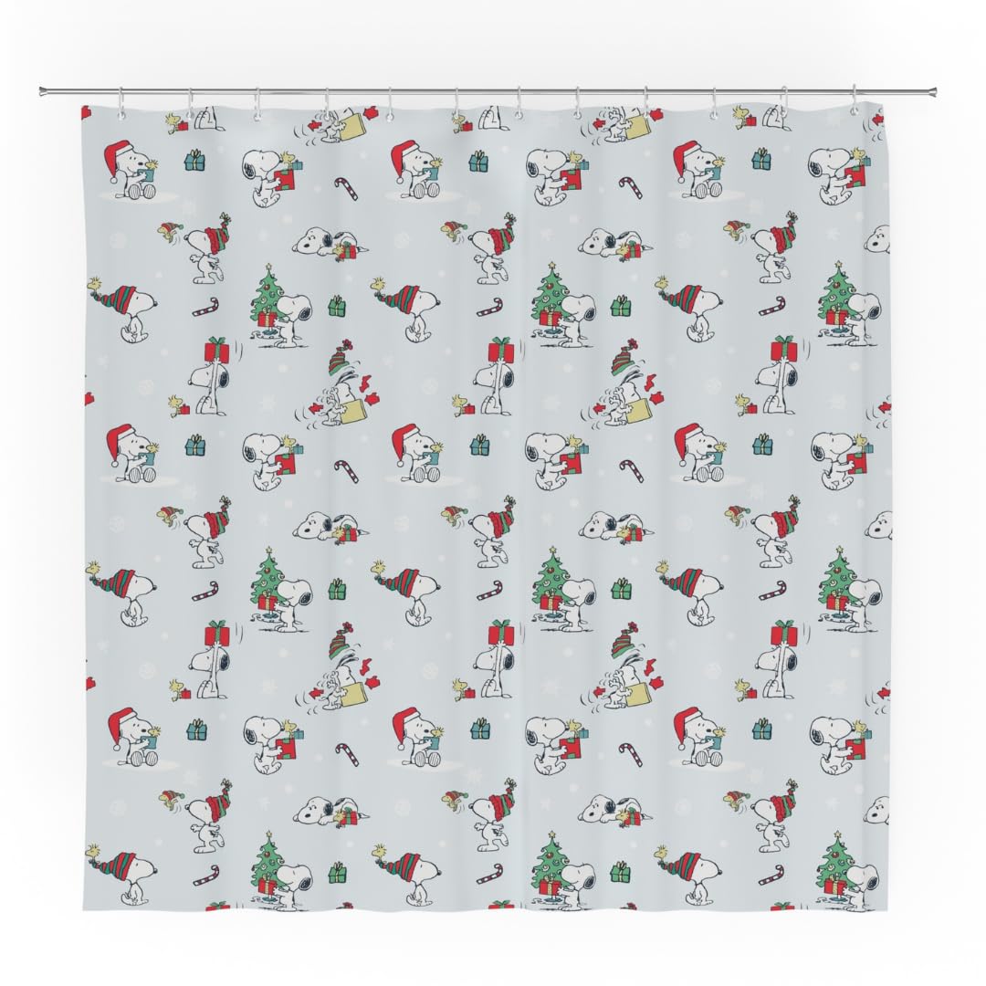 Franco Peanuts Holiday Christmas Bath Microfiber Shower Curtain, 72x72, (Officially Licensed Product)