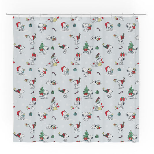 Franco Peanuts Holiday Christmas Bath Microfiber Shower Curtain, 72x72, (Officially Licensed Product)