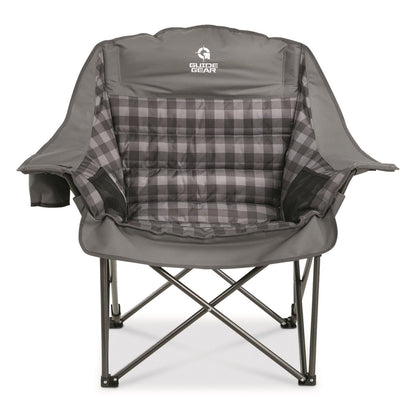 Guide Gear Oversized Extra Large Padded Camping Chair, Portable, Folding, Large Camp Lounge Beach Chairs for Outdoor, Adults, Men and Women, Heavy-Duty 400 Pound Capacity, with Cup Holder Gray Plaid